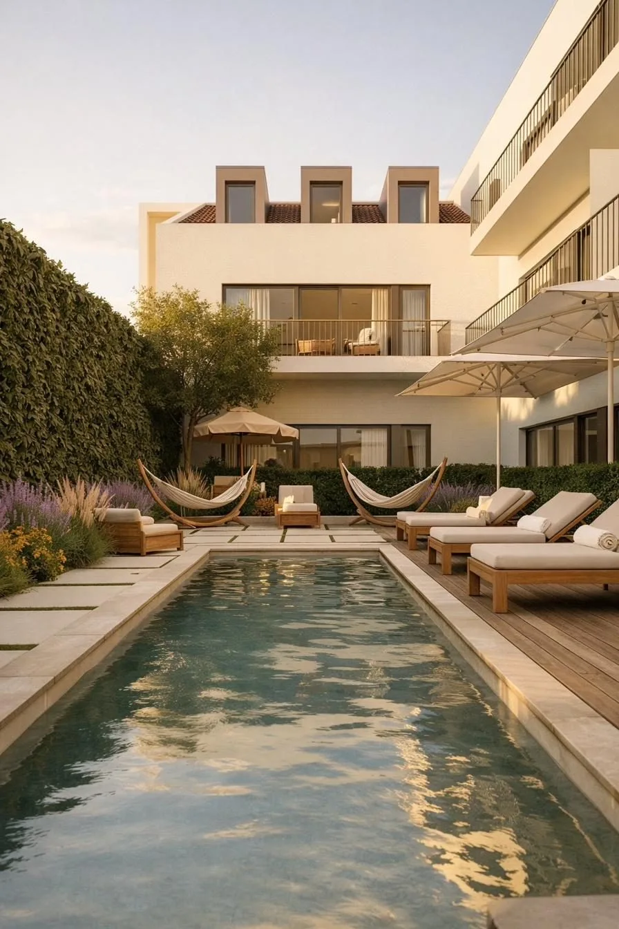 A piscina no pátio